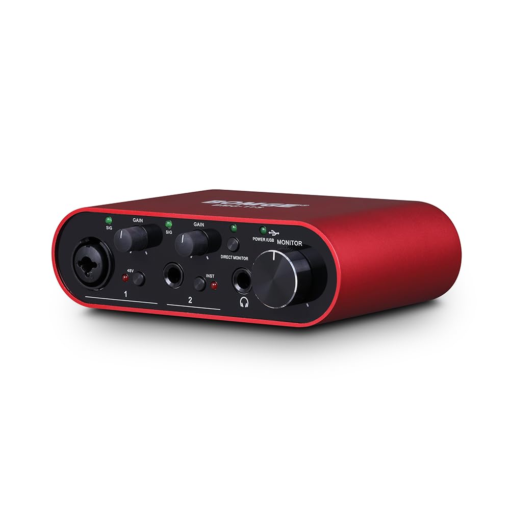 BOMGE BMG11S USB Audio Interface (24-bit/192 kHz), XLR, with 48V Phantom Power — High-Fidelity, Studio-Quality Recording... (Red)