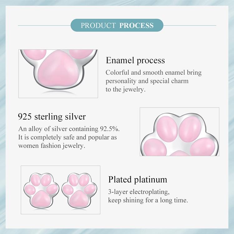 WOSTU 925 Sterling Silver Lovely Pink Cat Ear Hoop Earrings For Women Mini Cute Pet Paw Studs Clips Girl Birthday Jewelry Gift