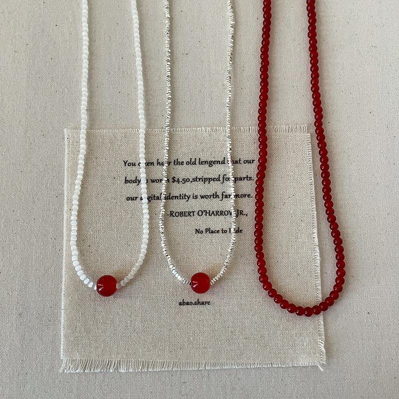 Light Luxury Agate Broken Silver Beads Stacked Necklace Women'S Autumn And Winter Retro Niche Fashion Versatile Neck Chain Sweater Chain