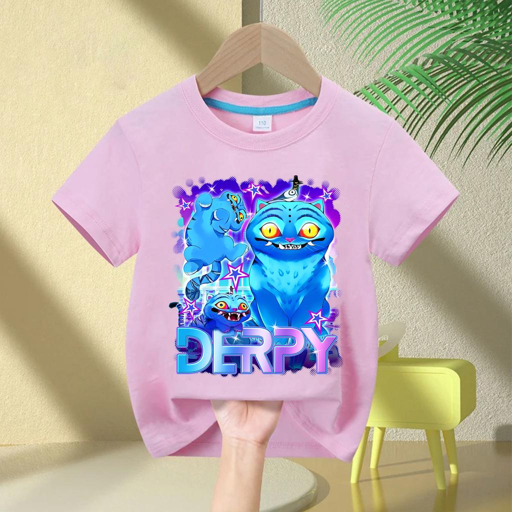KPop Dämonenjäger Derpy Tiger Damen T-Shirt Druck Mode Lässige Oberteile Rundhals Cartoon T-Shirt Lässige Kleidung