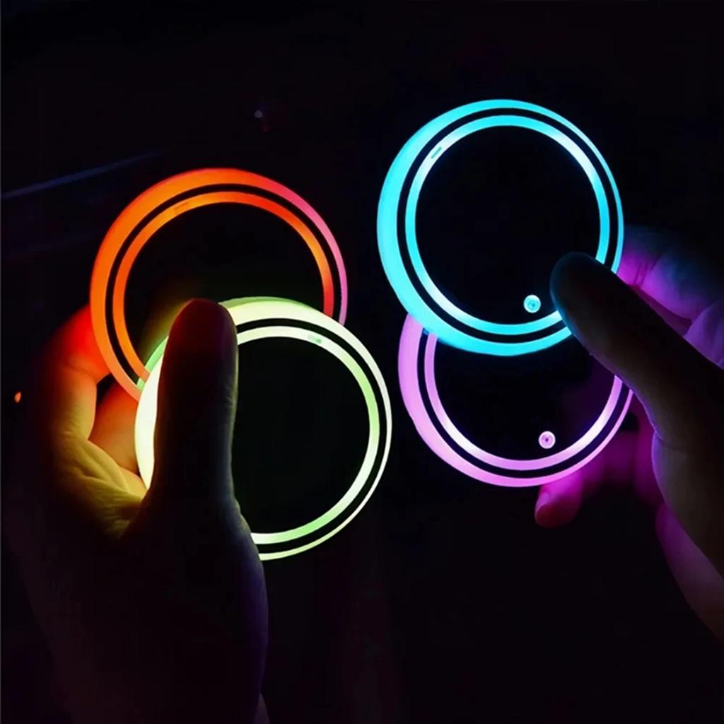 Best-selling car LED light water cup mat, seven-color water cup mat, car ambience light, USB charging, anti-slip mat