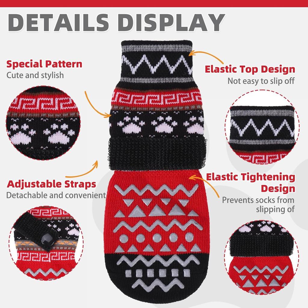 KOOLTAIL Dog Socks to Prevent Licking Paws for Hardwood Floors Anti Slip, Winter Warm Pet Boots&Paw Protector with Grippers, Double Sides Dog Shoes