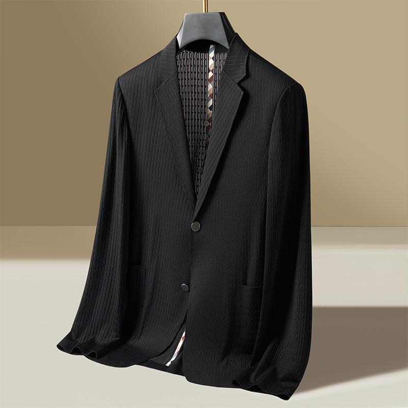 

Весенне-летний мужской повседневный костюм высокого класса, тонкий пиджак для мужчин среднего возраста 3XL чёрный
