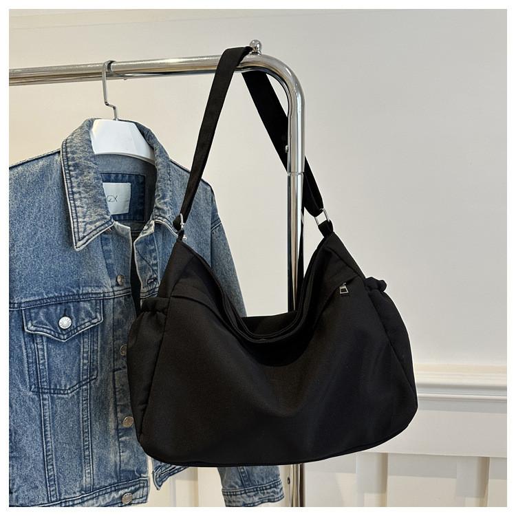 Trendy Urban Simple Large Tote Bag For Women Spacious Nylon Bucket Bag In Black White Grey Khaki