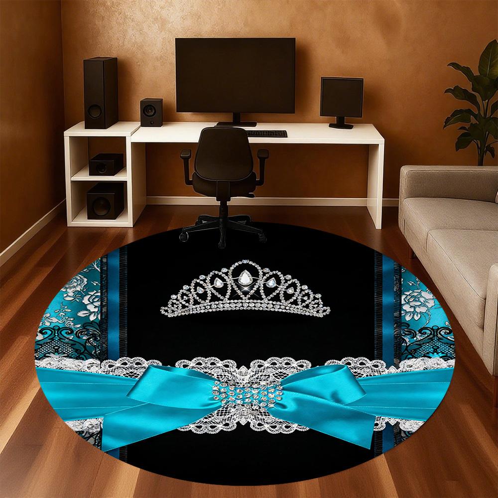 1pc tiara lace Round Chair mat office Area Rug - Non-Slip, Floor Mat for Office, Bedroom, and Indoor Decor p127283
