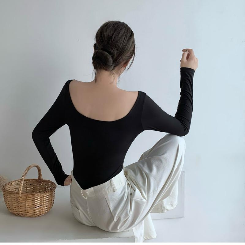 Damen Rundhals Unterziehshirt, Kaschmir-Protein-Gewebe, bequem und atmungsaktiv, figurbetont und dünn, langärmlig, hautfreundlich und warm, einfaches Oberteil