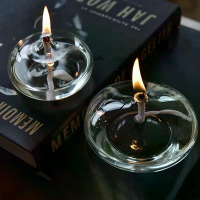 1 Stuk Handgemaakte Oblate Transparant Glazen Kandelaar Olie Lamp Met Pit Eettafel Kaars Rustieke Kerst Huisdecoratie
