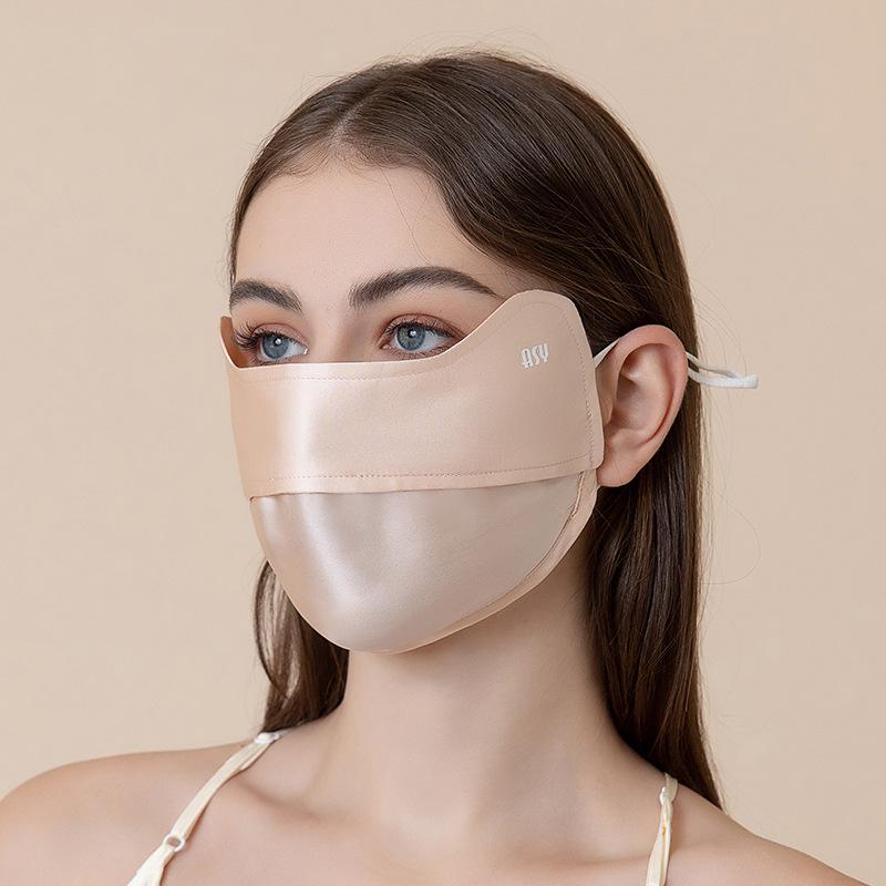 Women's Summer Silk Sun Protection Mask - 100% Mulberry Silk, Anti-UV, Breathable Veil with Eye Corner Shield.