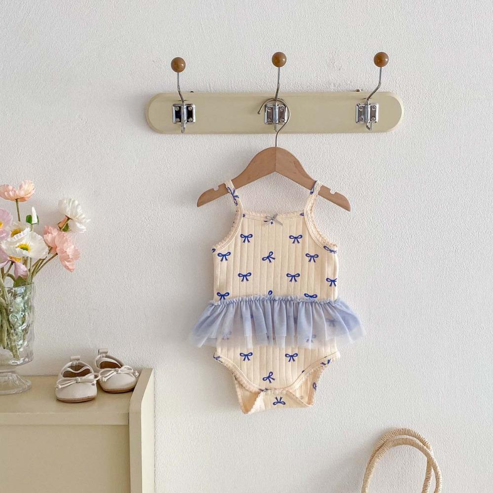 Cute Sweet Summer Baby Girl Onesies Butterfly And Heart Print Cotton Baby Mesh Skirt Bodysuit Simple Comfortable Baby Romper