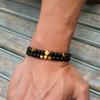 Handade 2Pcs Men Beaded Bracelet Set Natural Hematite Stone Meditation Healing Braclet Lava Tiger Eyes Braslet Pulseria Homme
