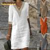 Women's Fashion Summer Spring Solid Color Print 2/1 Sleeve V-Neck Casual Dresses