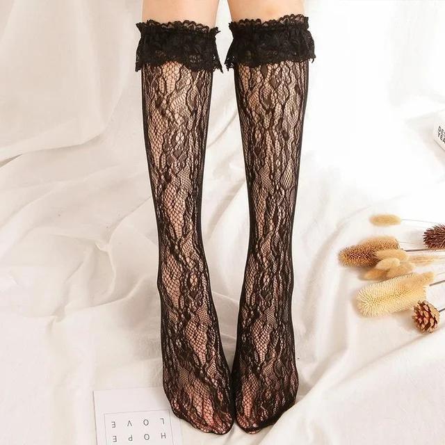 

1 пара новых кружевных милых носков для девочек, мягкие милые женские черные чулки до колена M бежевый