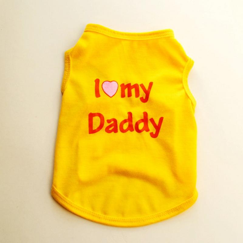 

Хлопковый жилет для щенков с буквенным узором «Love Daddy Mommy» для маленьких собак и кошек, весенне-летняя футболка, однотонная одежда без рукавов L(Love Daddy) золотисто-желтый