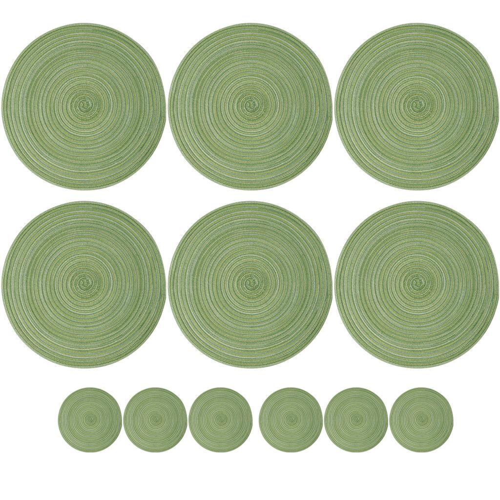 Set of 6 Round Braided Table Mat Washable Placemats Non Slip Heat Resistant for Kitchen Dining Tables Pad With 6Pc Cup Coasters
