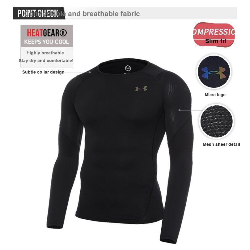 Under Armour Powerful Stretch Training Long Sleeve Compression Shirt Men tops Black 1358233-001