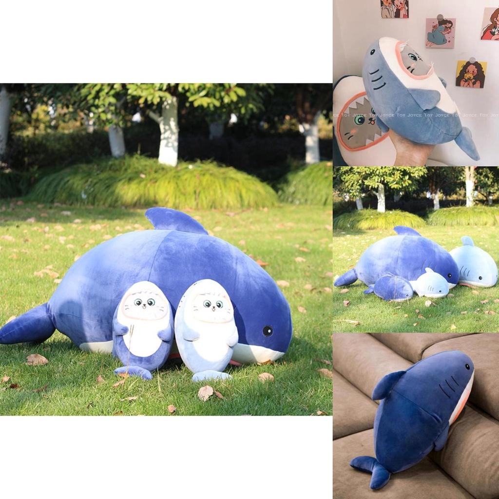 Cute Shark Plush Pillow With Cat Face Stuffed Animal Blue/grey 30/60cm Super Soft Short Plush