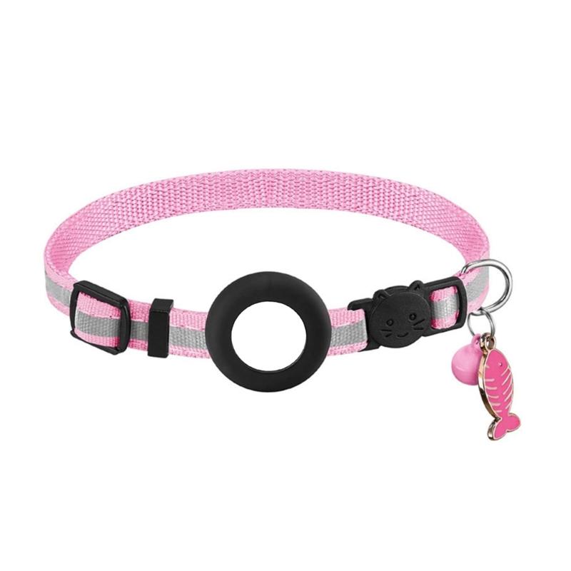 

Reflective Pet Collar with Waterproof Tracker-Holder Adjustable Pet Nylon Collar CatsCollar Breakaway Safety Collar розовый