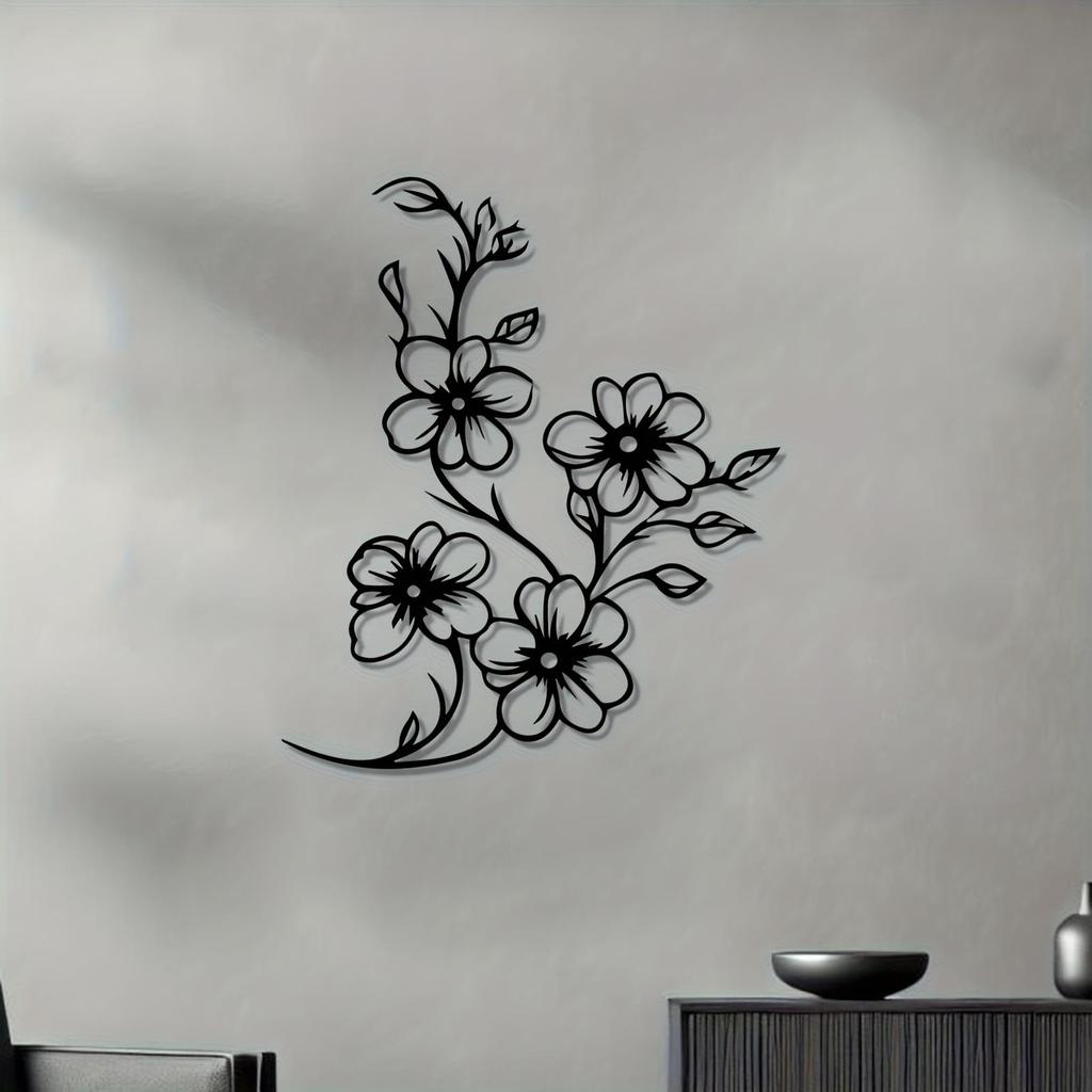 1pc Elegant Floral Iron Wall Art Rust Resistant Botanical Metal Sculpture Indoor Outdoor Garden Fence Decor Holiday Wedding Party Gift