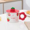 Cute Ceramic Cup Girl Heart with Lid and Spoon Mug Strawberry Large Capacity Creative Household Breakfast Coffee Cups