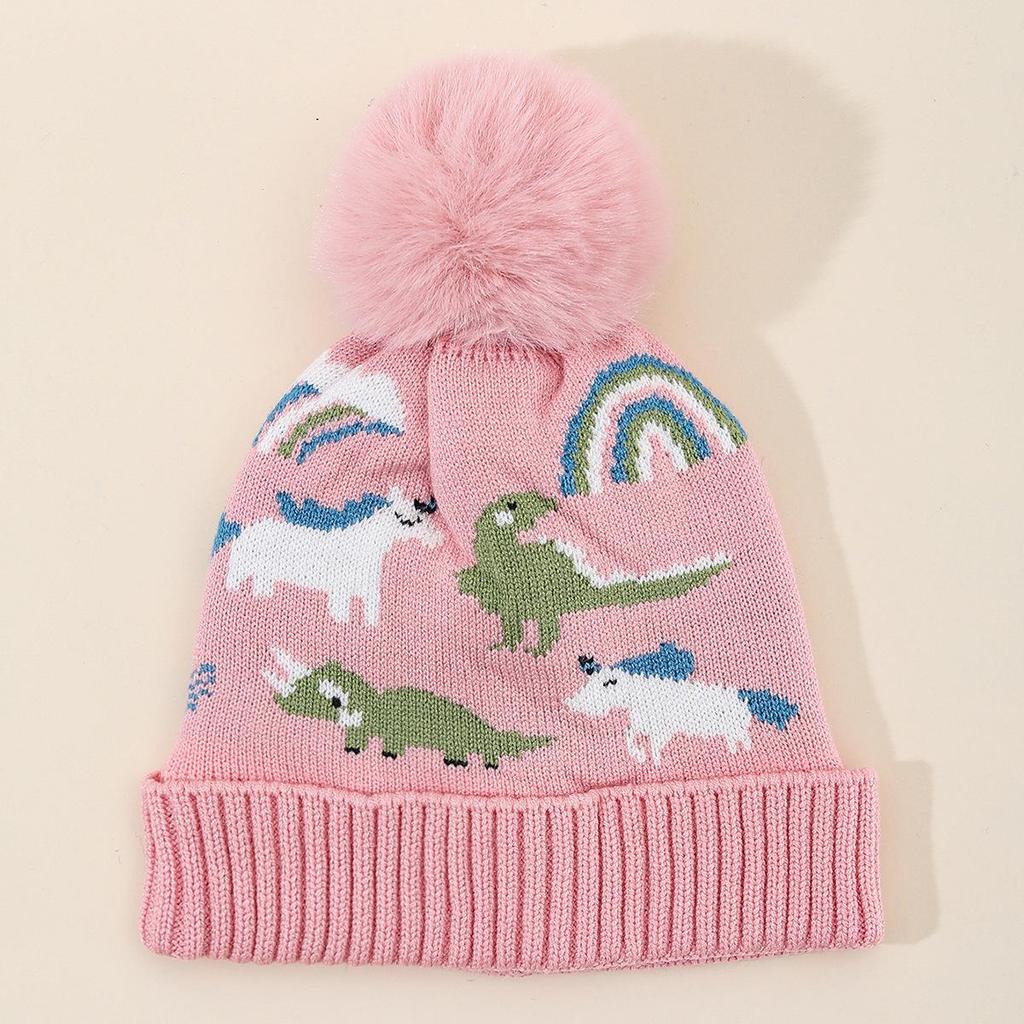Children's Cute Dinosaur Fleece-Lined Knitted Wool Hat for Autumn & Winter