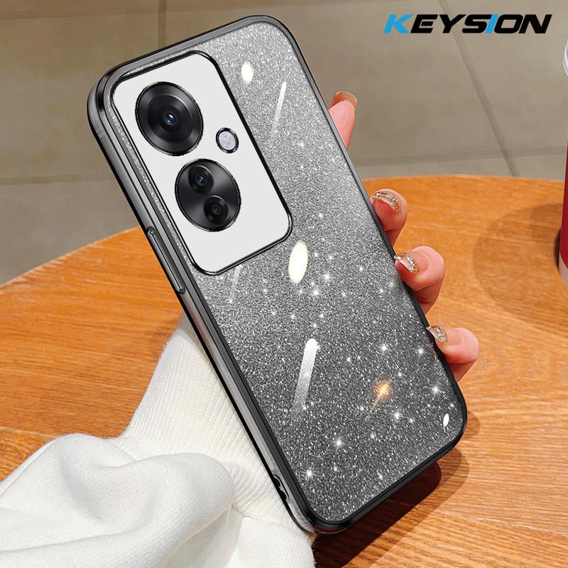 KEYSION Luxury Plating Glitter Phone Case for OPPO Reno11 F 5G Transparent Soft TPU Shockproof Back Cover for OPPO Reno 11F 5G for OPPO Reno11 F 5G чёрный