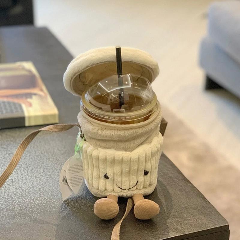 Creative Cartoon Coffee Milk Tea Bag Crossbody Bag For Women Girls Funny Cup Holder Bag Accompanying Cup Crossbody Bag
