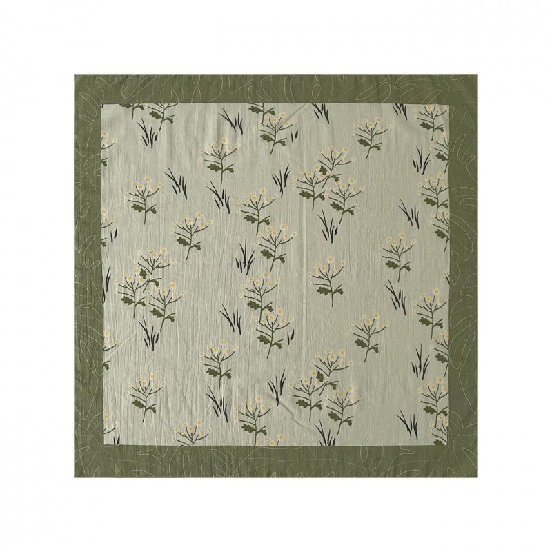 55 Cotton And Linen Headscarf Summer And Autumn Floral Silk Scarf Sweet Versatile Square Scarf Small Scarf Women'S Thin Decorative Silk Scarf