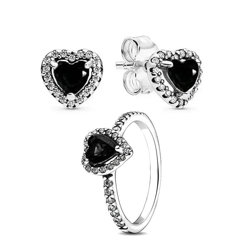

925 silver heart-shaped set, high-quality charm zircon colored ring necklace earring set, fashionable women s jewelry 9&45cm сірий колір