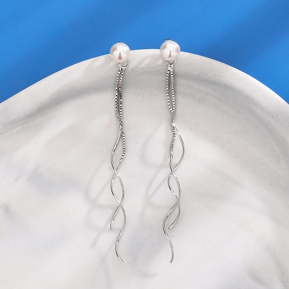 Wave Pearl Long Earline Temperament Star Street Shot Same Earrings Ol Commuter S-Shaped Line Fringed Ear Chain