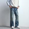 New American autumn and winter washed blue jeans men's cat whiskers loose straight wide-leg casual pants