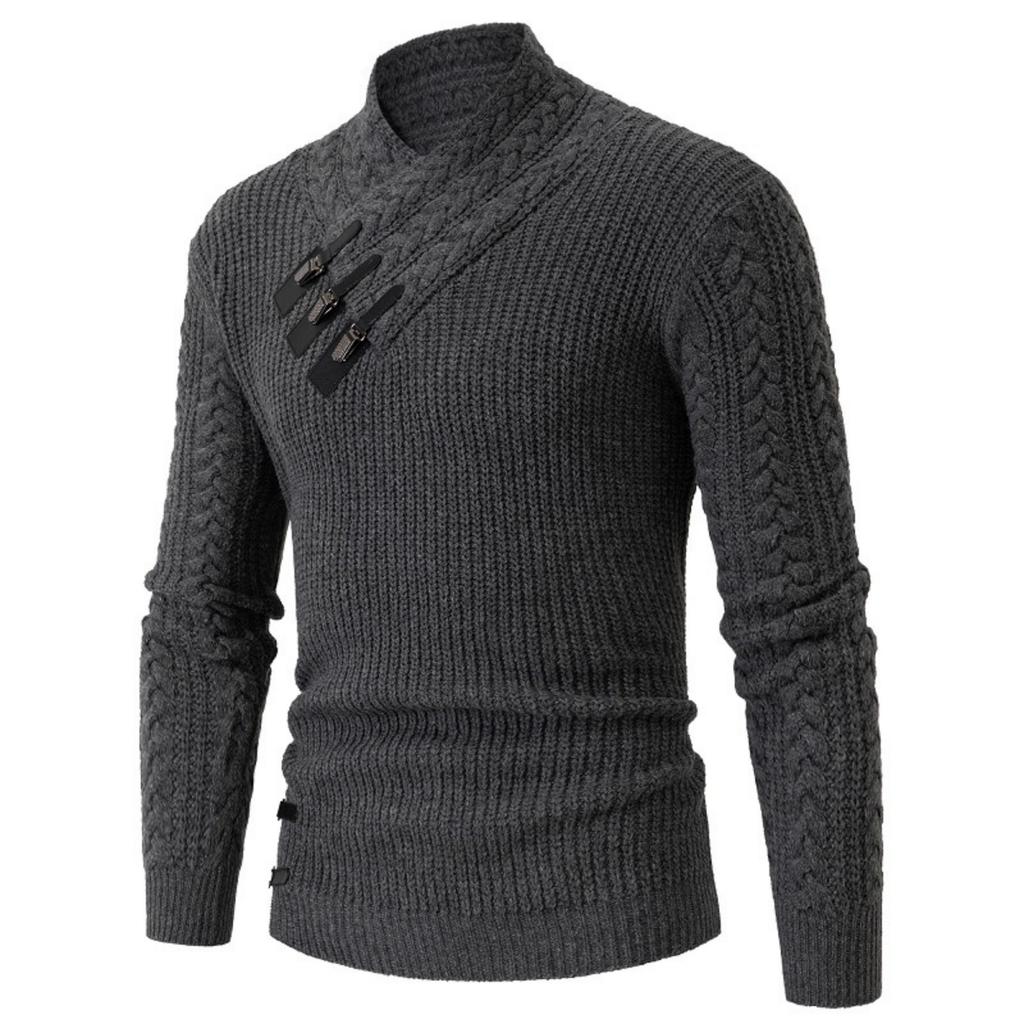 Men's Casual And Trendy Solid-color Warm Sweater, Fashionable Pullover, Men's Long-sleeved Sweater With Semi-high-neck Knitted Sweater Inside