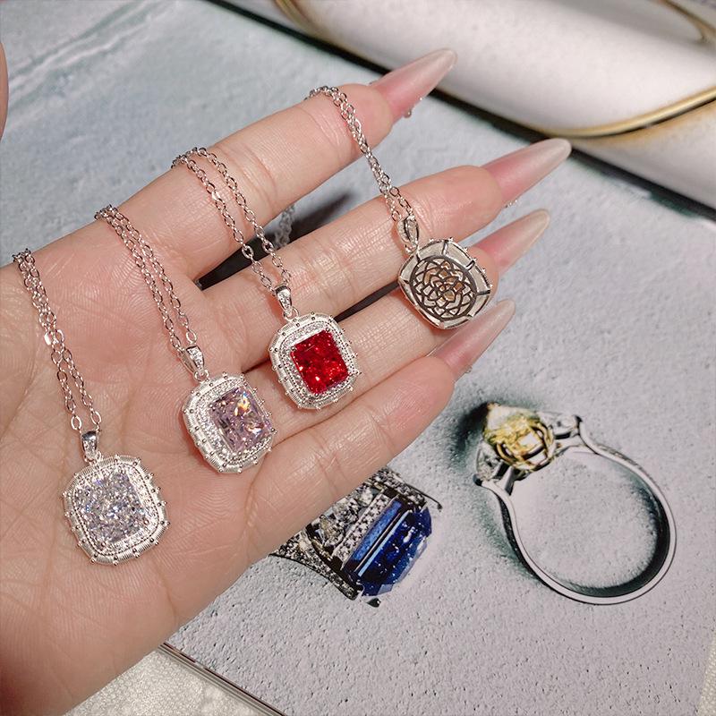 Clear Sky Vintage S925 Sterling Silver Ruby Pendant Necklace for Women - Elegant Evening Accessory