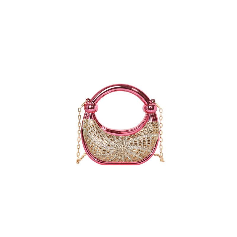 

Mini Golden Evening Bag Diamond Purses and Handbags Luxury Designer Shoulder Bags Funny Shape Party Wedding Acrylic Clutch Purse ярко-розовый