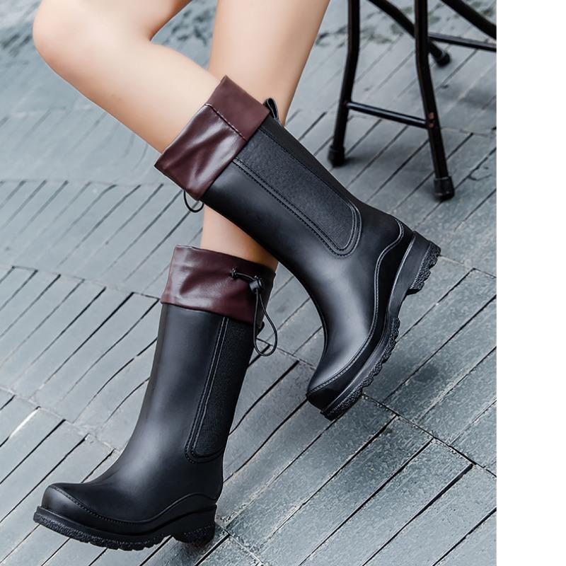 

Женские рабочие туфли для кухни средней высоты для зимней носки на открытом воздухе с затягивающимся шнурком, женские дождевые туфли 40 чёрный