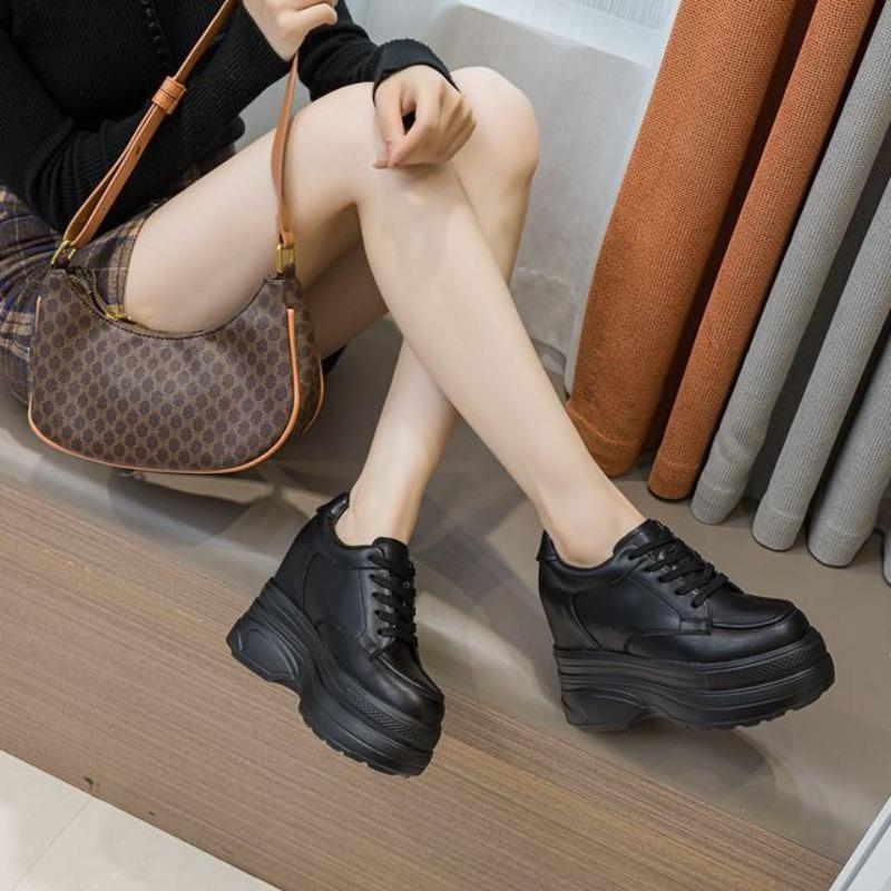 Fashion 11CM Wedge Pumps Autumn Genuine Leather Spring Spring Shoes Hidden Heels Moccasins Women Platform High Brand Female Shoes