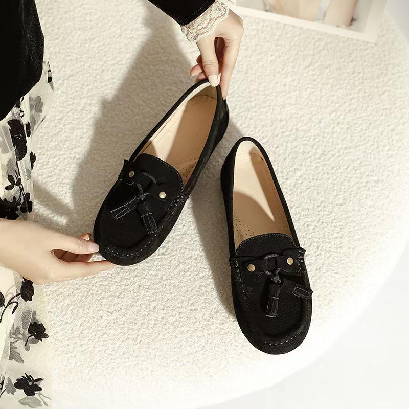 2025 Damen Echtleder Quasten Rutschfeste Slipper – Lässige Slip-on Umstandsschuhe