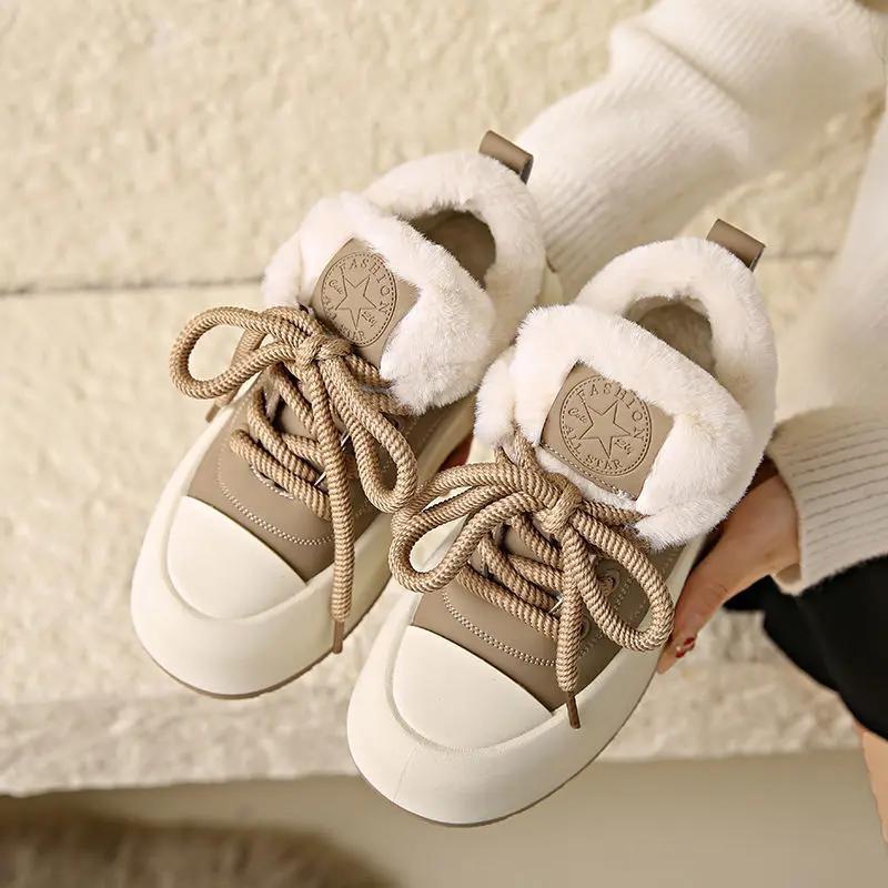 2025 Autumn/winter European Station Fleece-lined Warm Cotton Shoes Explosive Thick Bottom Casual Women's Shoes Rubber Upper