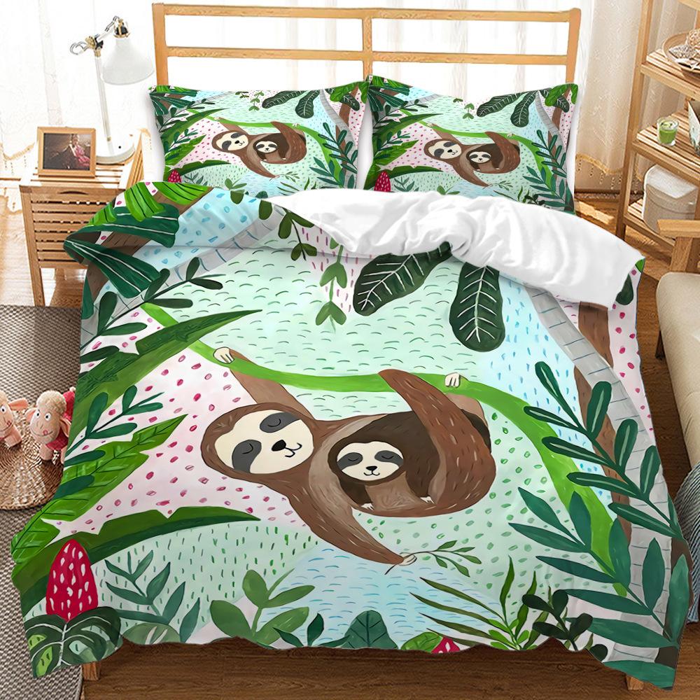 Three-Piece Cartoon Animal Panda Sloth Quilt Cover Digital Printing Bedding