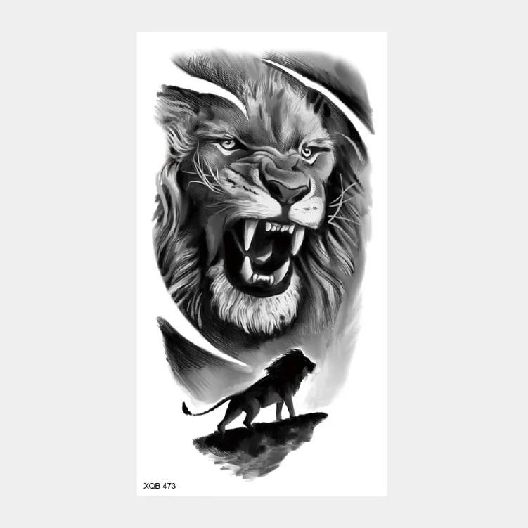 Upper Arm Sleeve Crown Lion Tiger Wolf Head Waterproof Temporary Stickers Body Art Fake Tattoo For Women Men