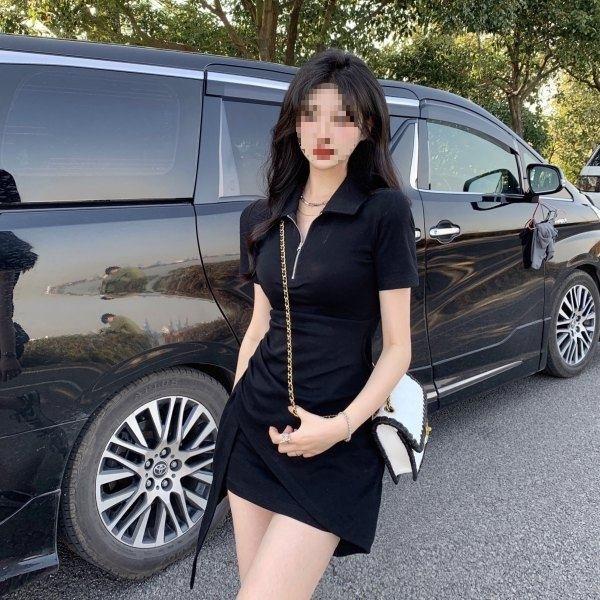 American Spice Girl Style POLO Neck Dress Women's Spring Dress New Design Irregular Slim Skinny Skirt