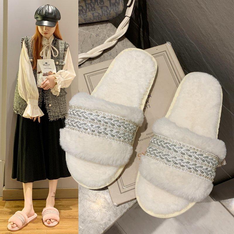Mao Mao Webbing Slippers 2025 New Home Flat Bottom Warm Slippers Fashion Cotton Slippers