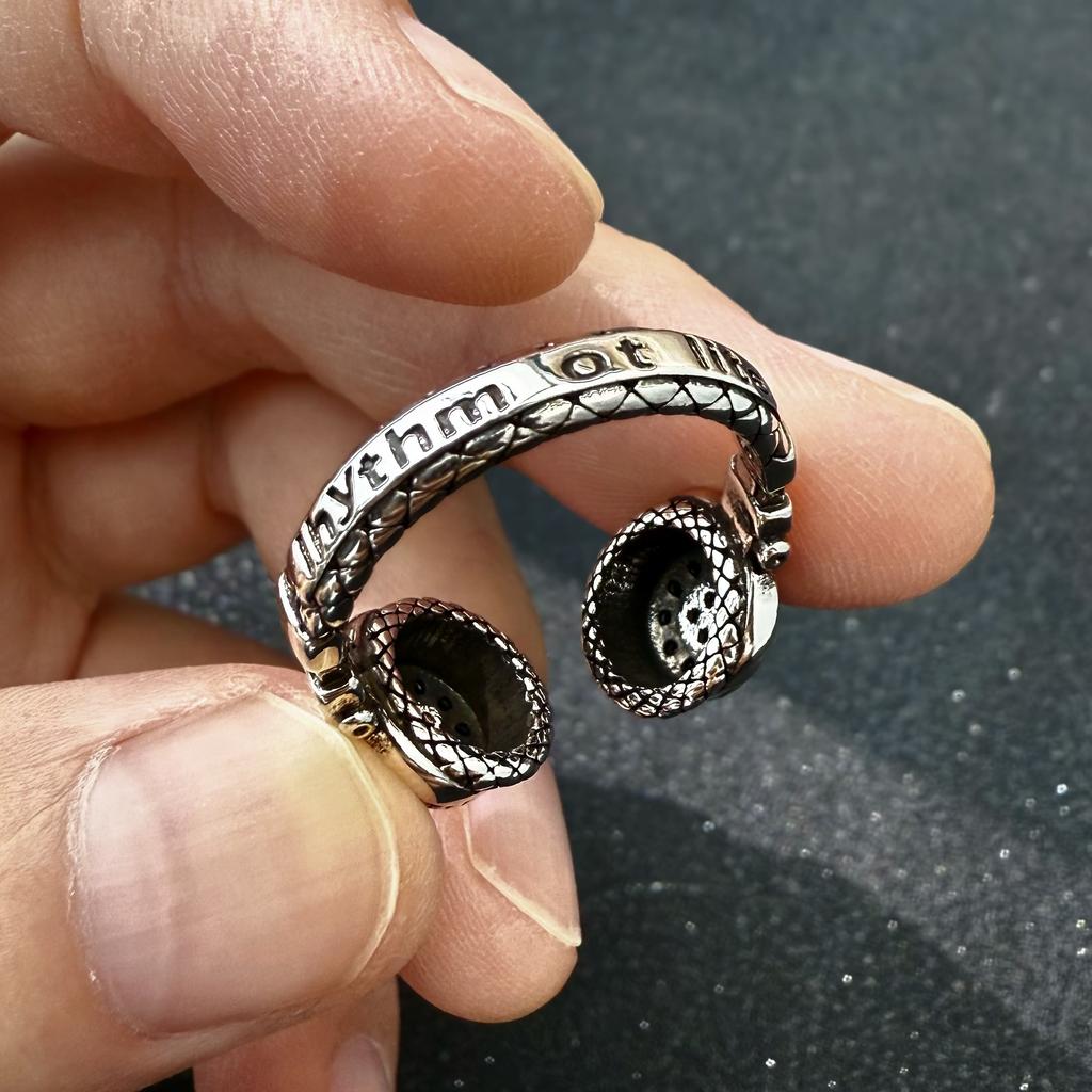 Retro Headphones Adjustable Open Ring For Men Silver-plated Copper Punk Gothic Edgy Jewelry Trendy Accessories Music Lovers Gift