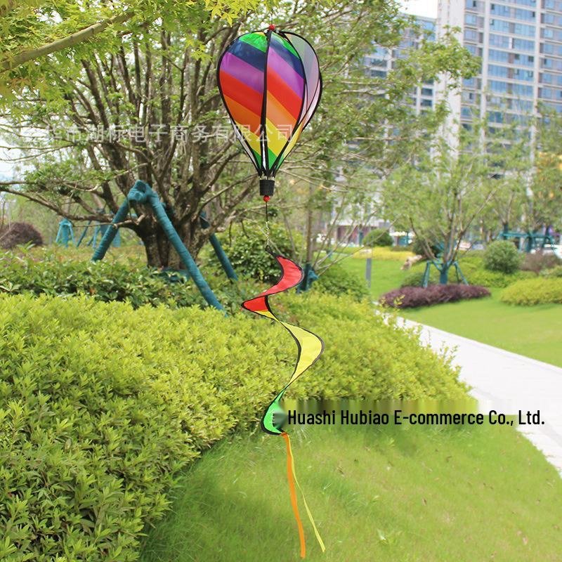 Rainbow Hot Air Balloon Wind Spinner: Rotating Seven-Color Garden Pinwheel with Sequins for Outdoor Decoration