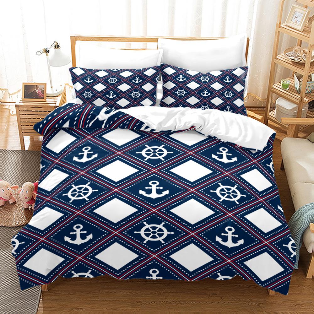 Parure de lit 3D avec ancre de bateau pour lit simple/double, housse de couette en duvet pour chambre de garçon, 2/3 pièces DE135 x 200, textile de maison doux en microfibre pleine grandeur