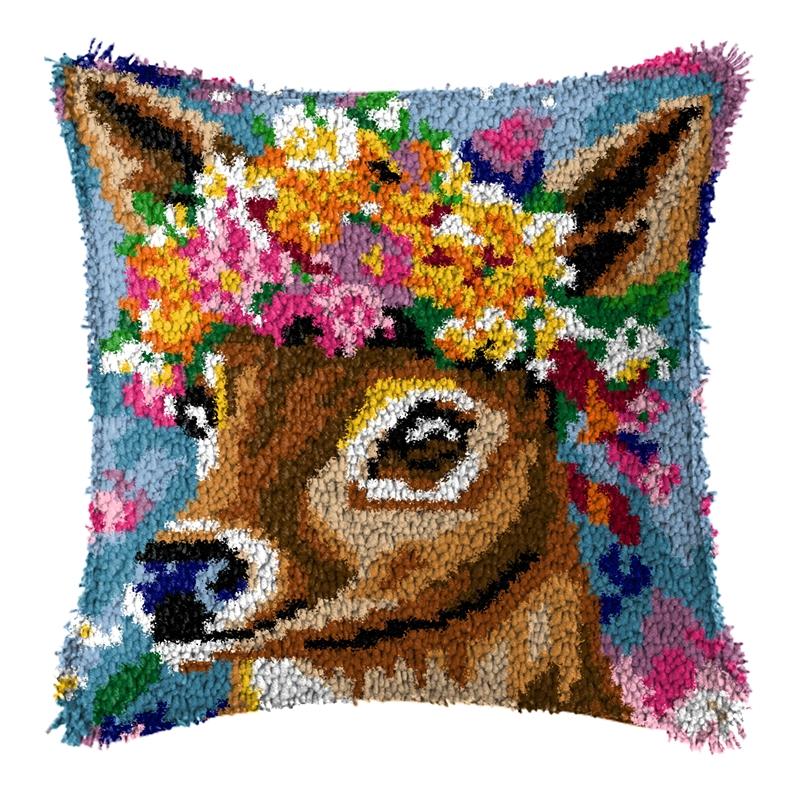 Cute Animals Latch Hook Kit Embroidery Pillow Knotted Stitch Embroidery Kit Hand Hooks Knitted Carpet Latch Hook Rug Kits Decor 