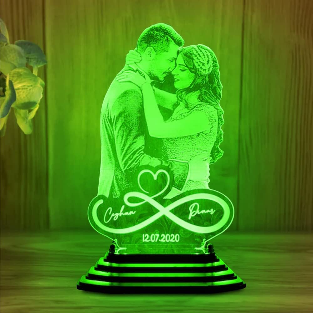 Infinity Heart Personalized Picture Lamp Custom Couple Photo Heart Nigth Light Custom Plaque Bedside Lamp Romantic Gift for Wife Anniversary
