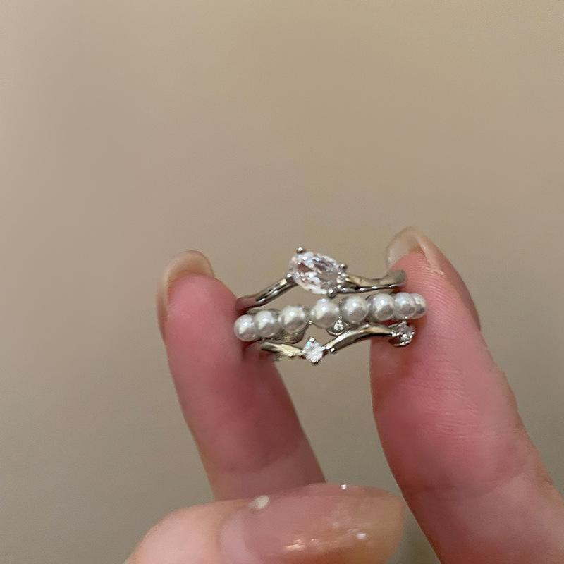 

Легкое роскошное высококачественное трехслойное открытое кольцо с цирконием и жемчугом, женственная элегантность, индивидуальность, модный тренд, универсальное кольцо.