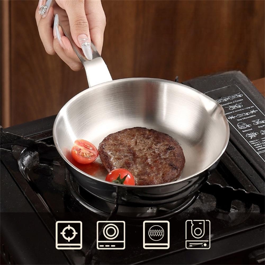 Small Stainless Steel Frying Pan Cooking Skillet with Handle for Eggs Milk and Sauce Pouring Dishwasher Safe Kitchenware