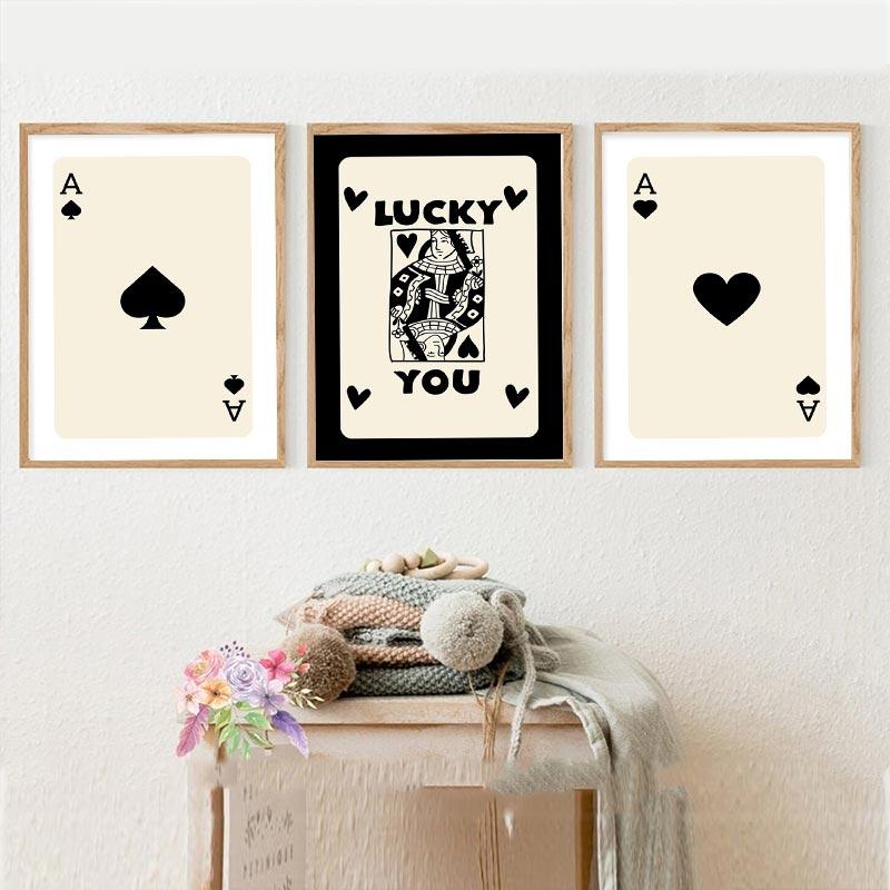 Plakát Funny Lucky You Trendy Retro Black Ace Card Plakát Nástěnná malba Severské umění do obývacího pokoje Ložnice Domácí dekorace