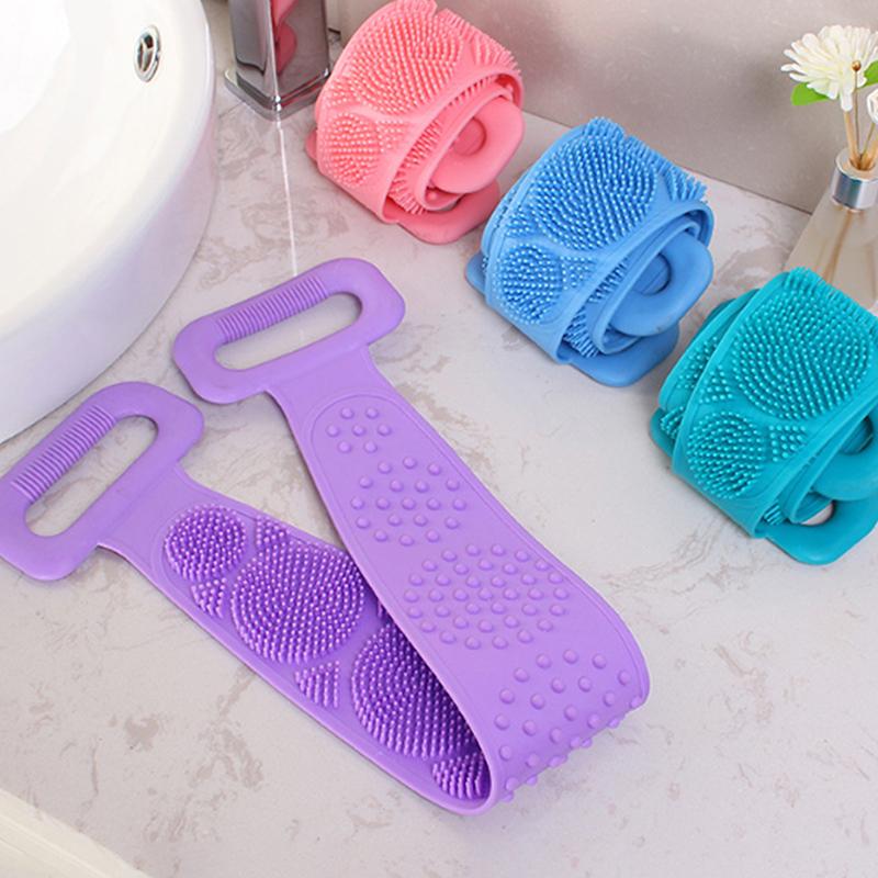 

Силиконовая щетка для тела, скраб для тела, отшелушивающая губка, щетка для ванной, душа, задняя щетка, скраб для ванны, чистый инструмент для удаления пятен, банный пояс фиолетовый